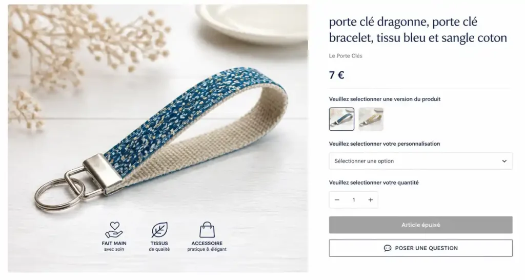 porte clé dragonne, porte clé bracelet, tissu bleu et sangle coton