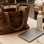 Cabas léopard avec poche intérieure, rangement ordinateur et accessoires