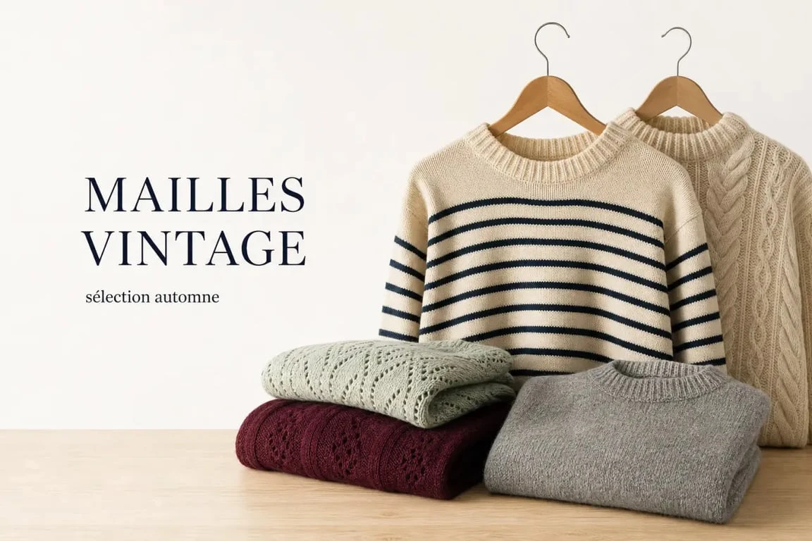 Sélection de pull vintage en studio avec plusieurs styles de maille et de coupe