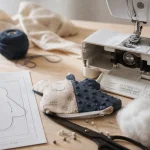 Coudre un doudou débutant : doudou plat en cours de couture, coton et ouate