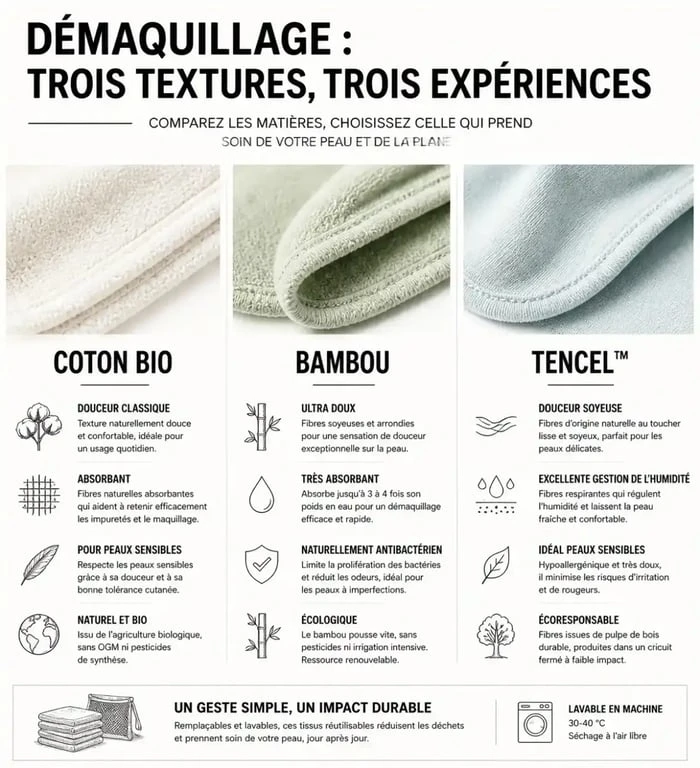 Comparatif des matières de coton à démaquiller lavable pour choisir selon son type de peau