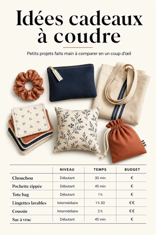 Idées cadeaux à coudre : sélection d’objets faits main avec niveaux, temps et budget