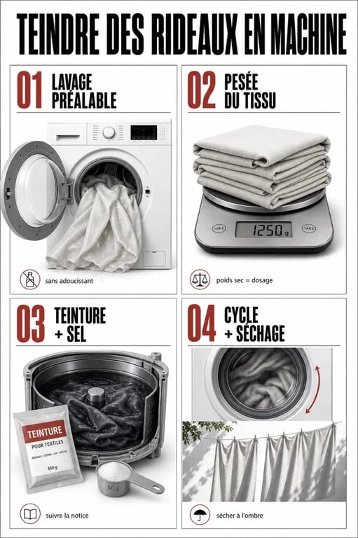 Teindre rideaux en machine : lavage, dosage et séchage étape par étape