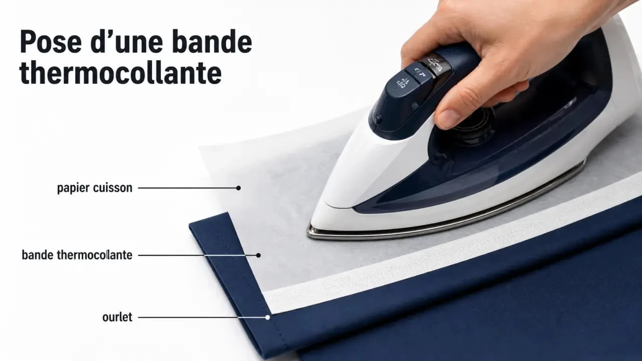 Faire un ourlet sans coudre : fixer une bande thermocollante au fer avec papier cuisson