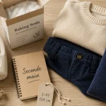 Guide vetements occasion enfants : vêtements d’occasion sur table