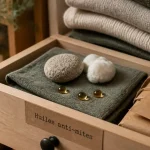 Huiles essentielles anti mites : gouttes sur coton, tiroir anti-mites