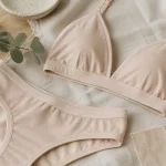 Lingerie coton bio : culotte et brassière beige rosé en coton bio