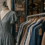 Look vintage friperie à Lyon sur les quais de Bondy, vitrine et mannequin vintage