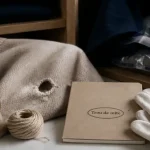 Trou de mite vetement sur pull beige, réparation et matériel anti-invasion
