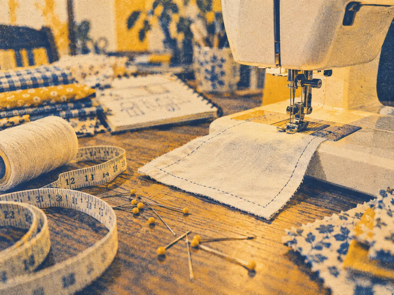 50 projets couture facile : machine à coudre et mouchoir en préparation