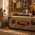 Detourner objet : valise ancienne en table de chevet de rangement