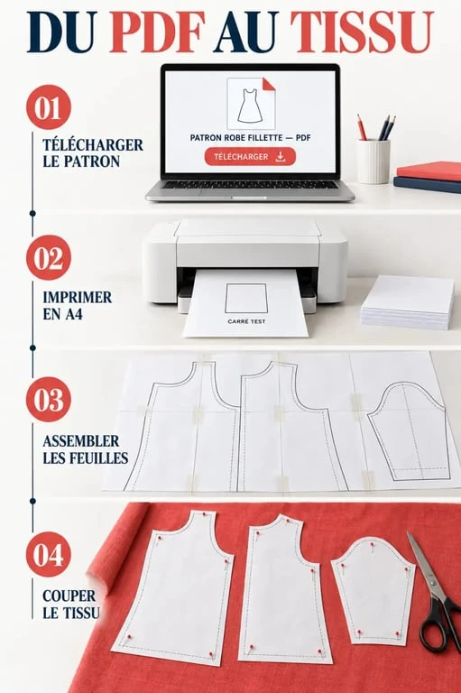 Étapes d’utilisation d’un patron robe fillette gratuit à télécharger PDF