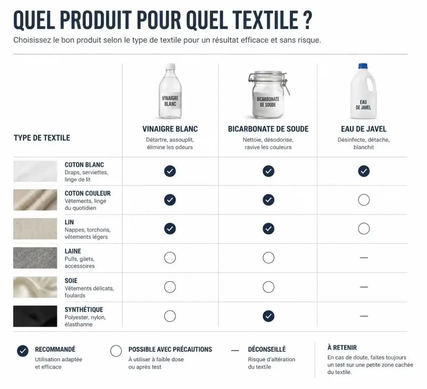 Tableau comparatif des produits pour enlever des moisissures sur tissus selon la matière