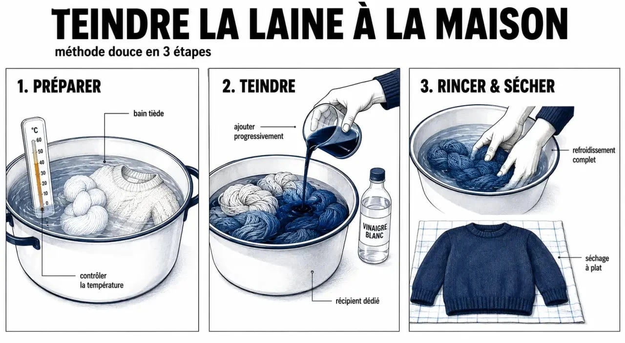 Teindre la laine à la maison en trois étapes : préparation, refroidissement et rinçage délicat