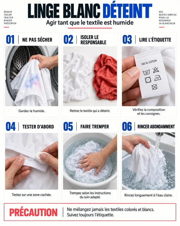 Étapes pour récupérer un linge déteint blanc encore humide