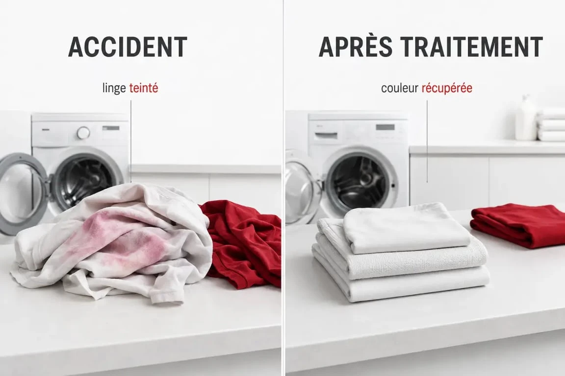SOS linge déteint : linge clair avant et après traitement pour retrouver la couleur d’origine