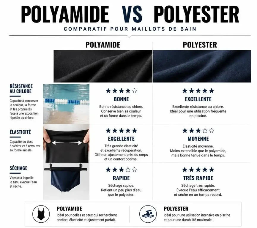 Comparatif des matières de maillot de bain : polyamide vs polyester
