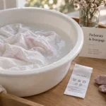 Linge déteint blanc : trempage eau tiède avant séchage