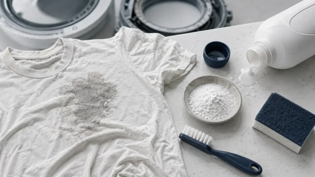 Tache grise sur vêtement après lavage : lessive, tambour ou machine, que vérifier d’abord ?