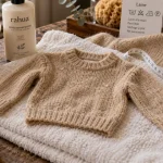Comment agrandir un pull en laine : pull en laine beige mouillé, bain tiède et séchage à plat