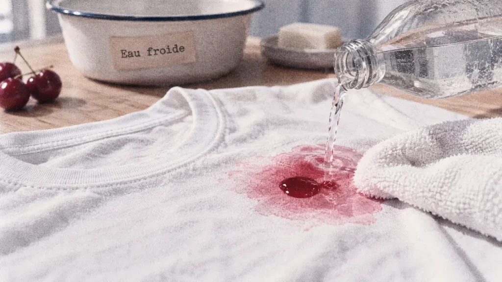 Tache de cerise sur vêtement : le réflexe eau froide qui change tout