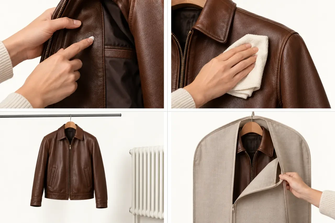 Entretien d’une veste en cuir : test du produit, nettoyage, séchage et rangement