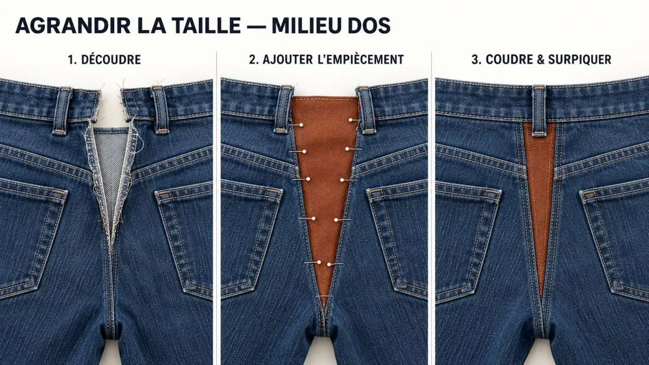 Agrandir un pantalon avec un empiècement cousu au milieu dos