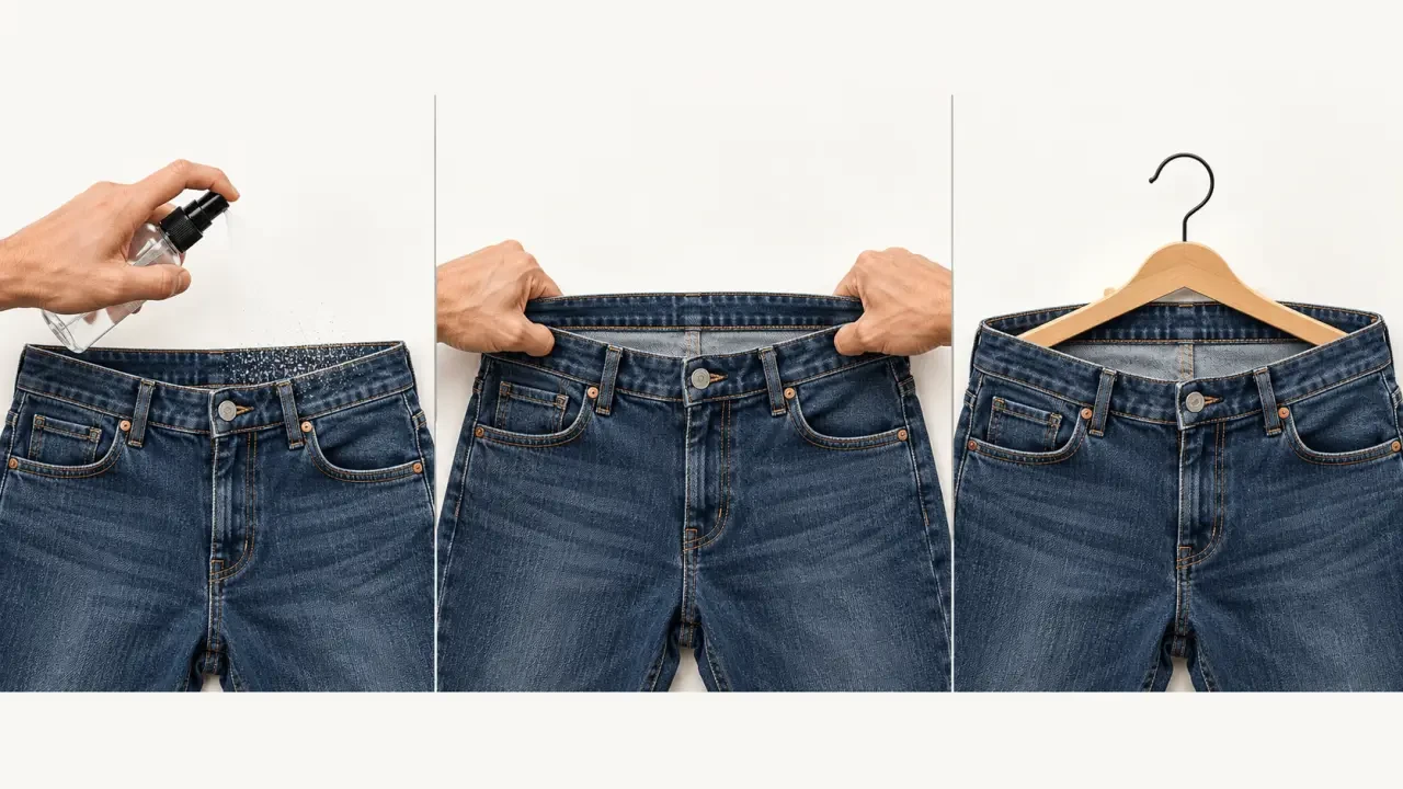 Agrandir un pantalon sans couture par humidification et étirement de la ceinture