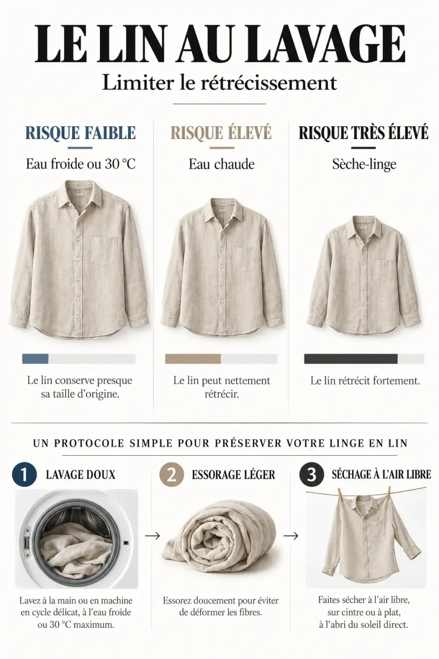 Infographie : est-ce que le lin rétrécit au lavage selon la température et le séchage